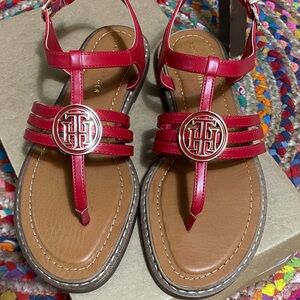 Tommy Hilfiger Red Strappy Sandals Leather